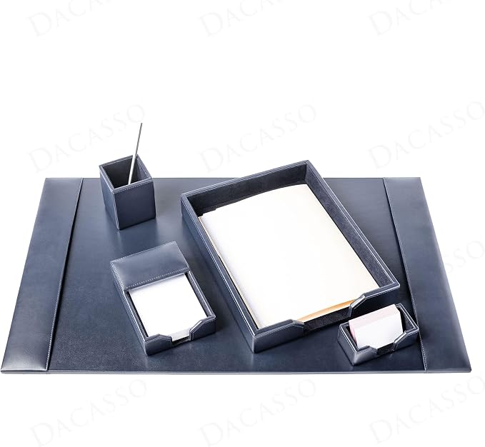 Dacasso Navy Blue 5-Piece Leather Desk Set, Bonded Leather, 30 x 18 x 4, DF-5002
