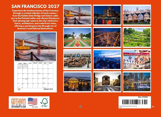 San Francisco Calendar 2027 SF Monthly Wall Calender 12 Month