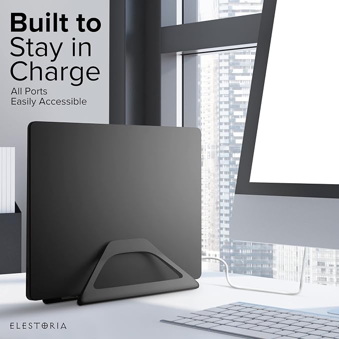 Aluminum Vertical Laptop Stand with Gravity Auto-Lock – Adjustable Laptop Holder Vertical fits MacBook Pro/Air, Chromebook & Gaming Laptops up to 17.3" – Space-Saving Desktop Dock - Black