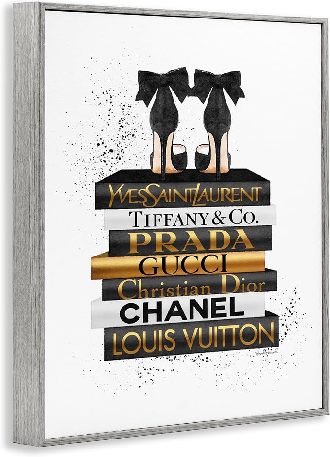 Glam Bookstack Animal Print, 24 x 30 Inch Framed Giclée Print | Stupell Industries · By Amanda Greenwood · Ready to hang · Bold gift for home decor · Made in USA
