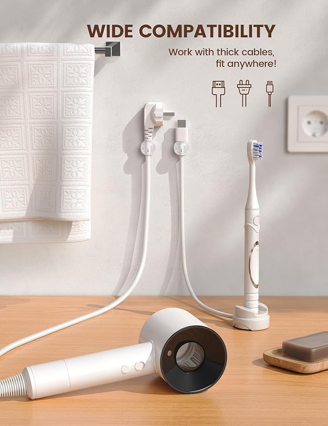 Lamicall 6Pack Clear Rotatable Cord Organizer - [1s Lock] Cable Clips Phone Charger Cord Holder, Desk Cable Management, Adhesive Wire Organizer for Nightstand, Office Accessories, Room Christmas Decor