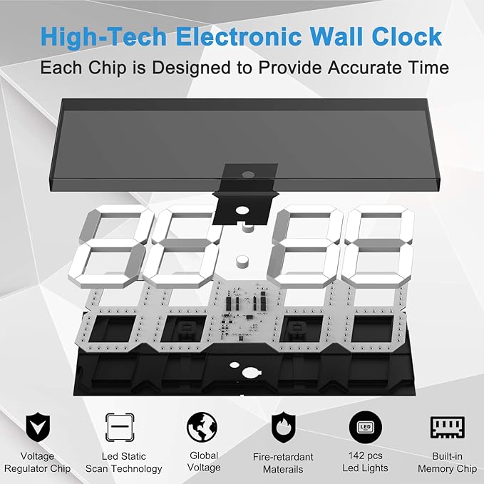 LED Large Digital Wall Clock, Oversize Wall Clock with 6” Numbers, Remote Control Count up/Countdown Timer Clock, Auto Dimmer, Big Calendar and Thermometer(White)