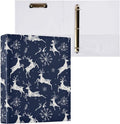 Rustic Winter Reindeer Snowflake Navy Blue 3 Ring Binder 1.5" Decorative D-Ring Binder with Clipboard&3 Clear Pockets, Holds 200 Sheets A4 Size Paper Waterproof Binders for School Home Office