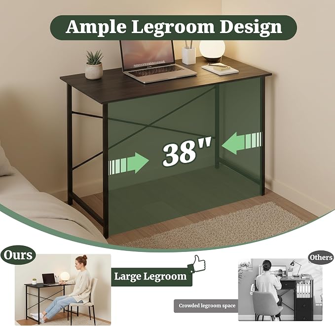 40 Inch Computer Desk, Writing Desk for Home Office Bedroom Study Room | 265 lb Capacity, Reinforced X-Frame, Waterproof MDF Top, Scratch-Resistant Surface, Easy Assembly, Black