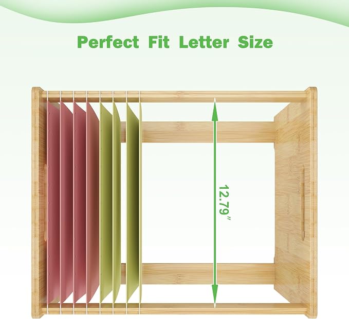 Bamboo Hanging File Box Organizer, File Folder Storge, Nature, 2 Pack