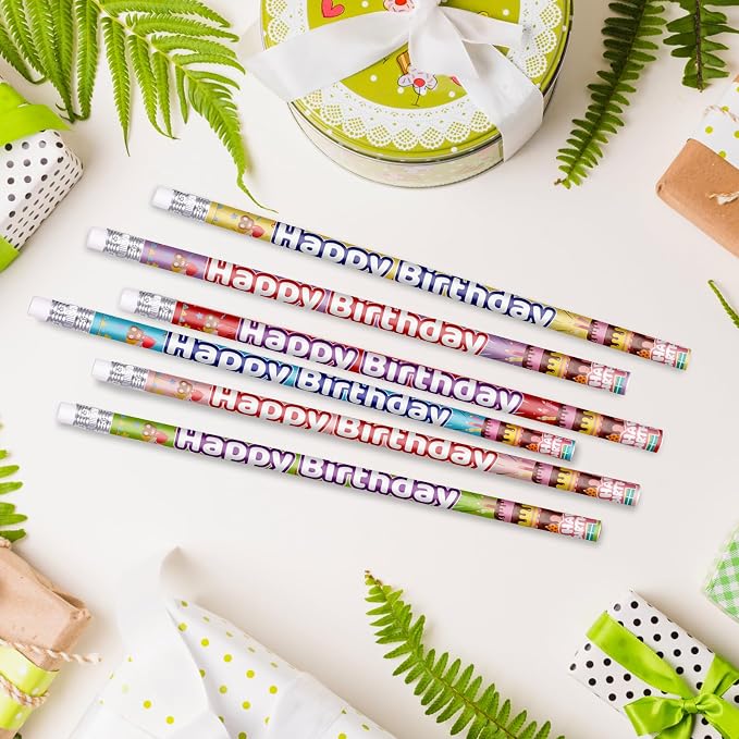 Happy Birthday Pencils Colorful Birthday Pencil for Students Birthday Pencil for Teacher Classroom Birthday Party Supplies, 6 Style, (48)