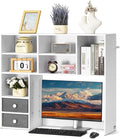 VEVOR Desktop Bookshelf, 3-Tier Desktop Storage Organizer, 37" x 10" x 31.1" Office Storage Rack Wood Display Shelf, Desktop Bookshelf Hutch with 2 Fabric Drawers, for Office, Home & Dorm, White
