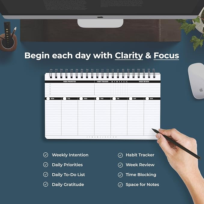 Undated Weekly Planner 2026 | Daily Agenda To Do List Notepad Day Planner Notebook | Monthly School Task, Work Schedule Planners | Yearly Horizontal Calendar Spiral Desk Organizer | Ver 1