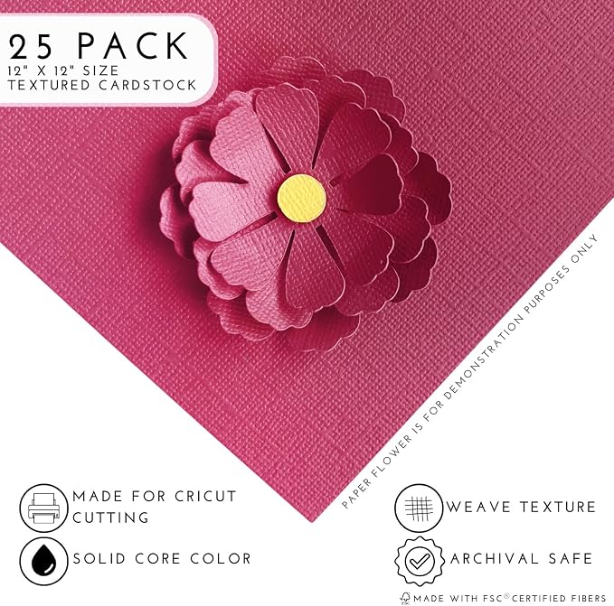 Mulberry—12x12 Textured Cardstock | 80lb Textured Red Scrapbook Paper | Premium Cardstock for Cricut Cutting | 25 Sheets