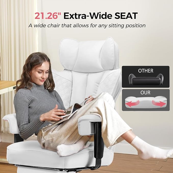 COMHOMA Big and Tall Office Chair Heavy Duty Wide Ergonomic Gaming Chair with Deluxe Embossing Designed Leather with Foot Rest,150°Reclining Adjustable Armrests Pocket Spring Back Support and Pillow