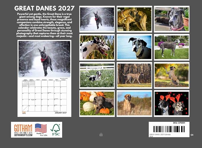 Great Dane Calendar 2027 Monthly Wall Calender 12 Month