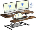 FLXISPOT 40in Standing Desk Converter, Height Adjustable Riser, Manual Lift with Gas Spring Monitor and Laptop Workstation, Rustic Color