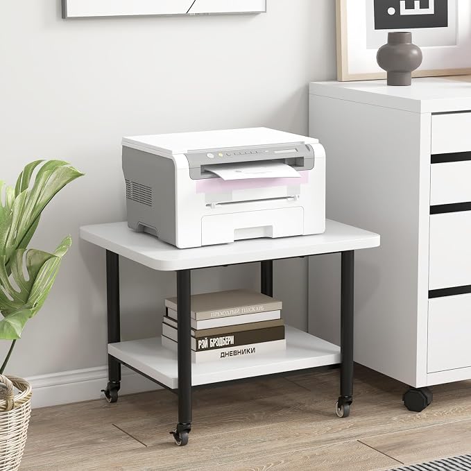 Tangkula Printer Stand with Storage, Under Desk Printer Table with 4 Wheels & Locking Mechanism, 2-Tier Rolling End Table Storage Rack for Bedroom, Living Room, Study