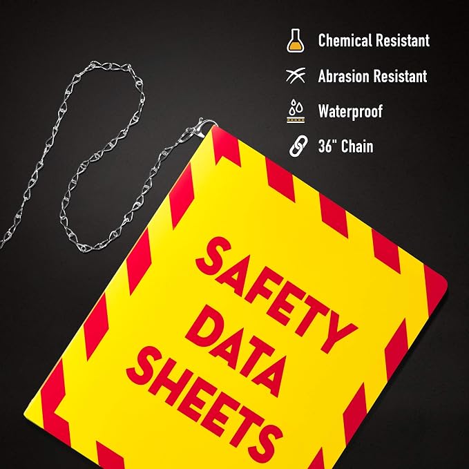 Avery® UltraDuty™ SDS 3 Ring Binder, 2" Rings, 1 Yellow/Red Binder | For Industrial Workplace and Facility Use, OSHA HazCom Compliant, Attached 36" Chain, Water and Chemical Resistant Cover