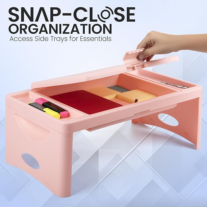 Loddie Doddie Lap Desk, Folding Desk, Portable Table, Blush, 9.75" x 12" | Trays & Pocket Keep Essentials Close, 2 lb Easy to Carry, Sturdy Plastic & Alloy Steel, Bed Desk, Bed Tray, Lap Desk for Kids
