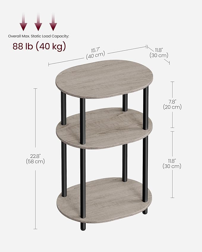 VASAGLE Side Table, Small End Table, Tall Nightstand, Steel Frame | For Living Room, Bedroom, Office, Bathroom, Heather Greige and Ink Black ULET288L101