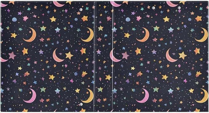 3 Ring Binder Star Moon Black 1.5 inch Binders Three Ring Binders with Clipboard Fit 8.5'' x 11'' Paper 3 Interior PVC Clear Pockets for Office Supplies