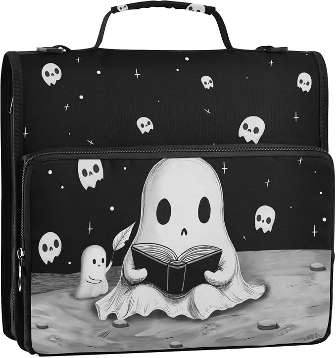 Halloween Ghost Binder Bag 3 Ring Zipper with Handle Shoulder Strap | for School Work Office Organizer Storage Case