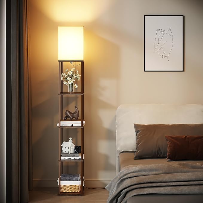 SUNMORY 5 Tier Floor Lamp with Shelves, Standing Lamps for Living Room | 3 CCT LED Bulb Include, 70" Tall Corner Shelf Lamp, Display Bookshelf, Modern Style for Bedroom, Office, Home Decor