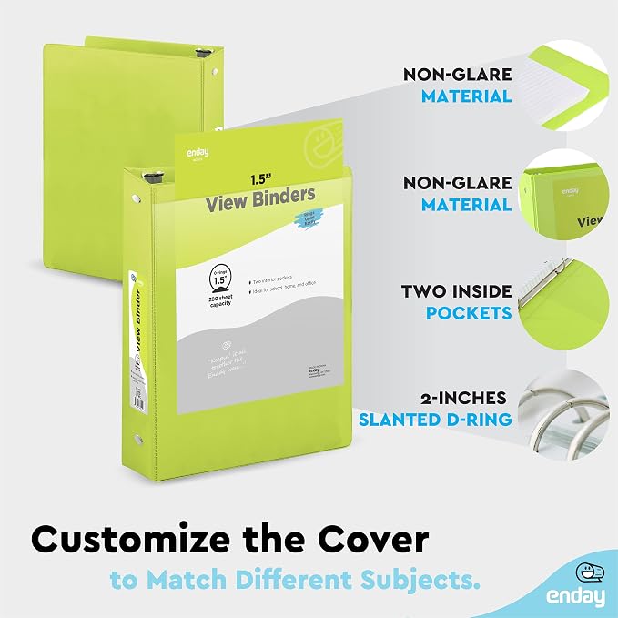 Enday 1.5 Inch Binder (24 Pack - Assorted Colors) 3 Ring Binder 1.5 inch with Clear View Cover and 2 Inside Pocket - for Letter Size 8.5 x 11'' Paper, Ideal for School Supplies, Office, and Home