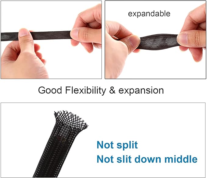 100ft - 3/4 inch PET Expandable Braided Sleeving – Black – Alex Tech Braided Cable Sleeve