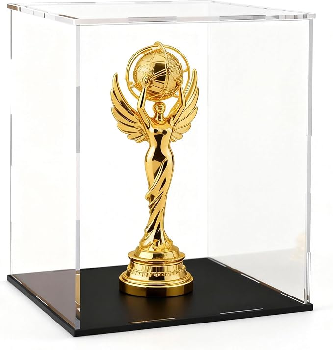 Acrylic Display Case, Clear Collectible Display Box with Matte Black Base, Dustproof Acrylic Showcase, Easy Self Assembly Storage Cases for Art Figurine, Trophy and Action Figures, 7 x 7 x 11 inch