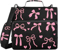 Bows Hearts Pink Black Zipper Binder with Shoulder Strap Trapper Keeper 3 Ring Binder Organizer Large Capacity Multiple Compartments for School Office