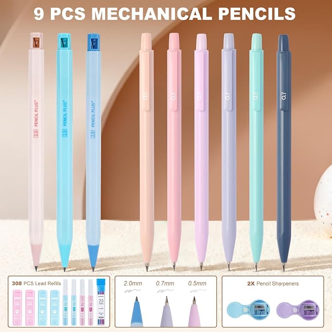 58 PCS Aesthetic School Supplies with Cute Pencil Case,12 Pastel Highlighters, 5 Gel Pens Black Ink，9 Mechanical Pencils for，Student Stationary，CollegeEssentials Gifts (pink)