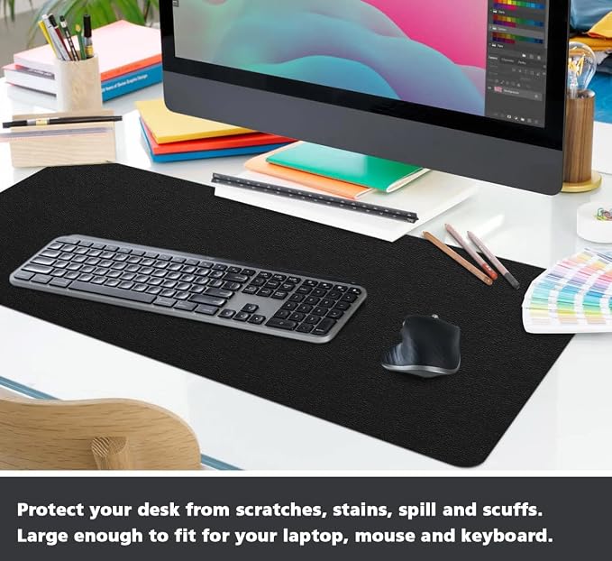 Leather Desk Pad Protector Large Mouse Pad Office Desk Mat Non-Slip PVC Leather Desk Blotter Laptop Desk Pad Waterproof Desk Accessories Organizer for Office Women Men Kids (Black,24" x 48")