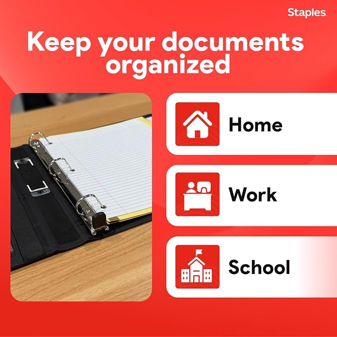 Staples Better 1-Inch D-Ring Binder, Black, Heavy-Duty, 3-Ring | 3-ring binder built for school and office document organization.