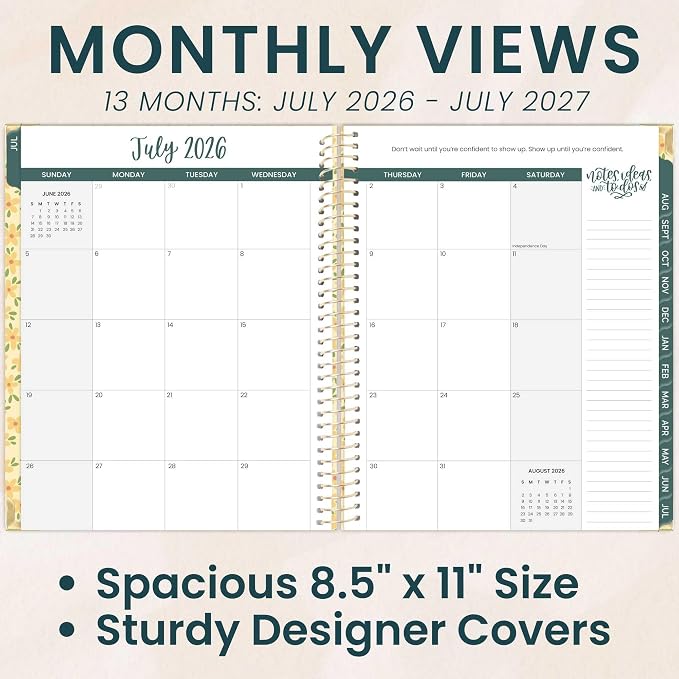bloom daily planners HARDCOVER Planner 2026-2027 (8.5" x 11") Academic Year (July 2026 - July 2027) - 13 Months Task Goal Planner for Women - Monthly & Weekly Agenda Book - Butter Yellow Daisies
