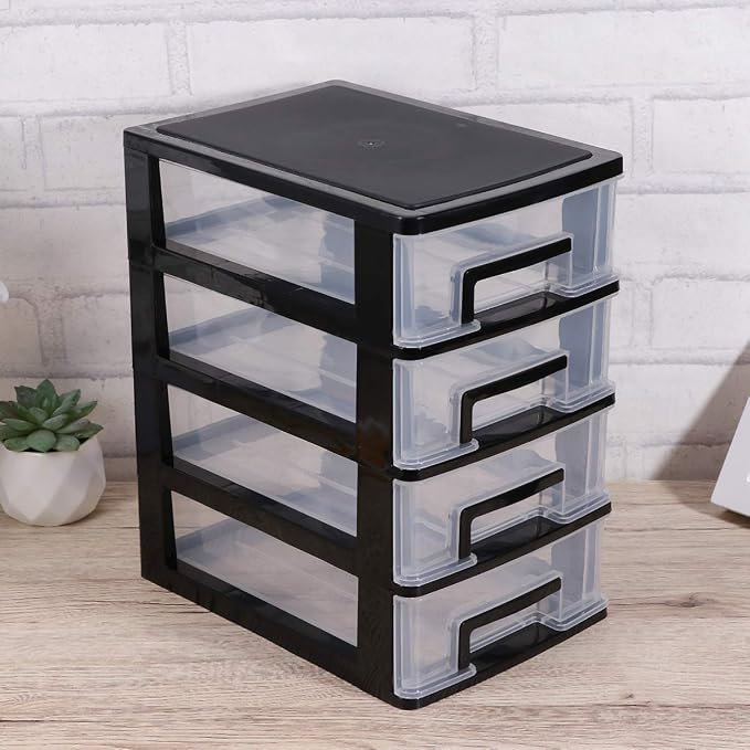 4-Drawer Plastic Storage Cabinet Clear Desktop Organizer for Office Study Bathroom Living Room Space-Saving Sundries Holder
