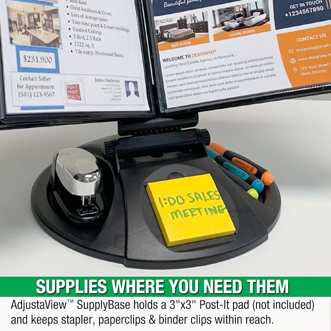 Ultimate Office AdjustaView Supply Base Desk Reference Display Organizer BK | 5 Adjustable Viewing Angles PLUS Functional Supply Storage Base, 10 Letter Size EZ-Load Black Pockets, Easy No Tool Assembly