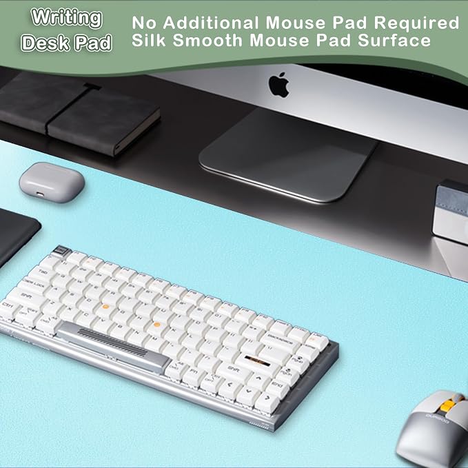 Boutilon Leather Desk Pad Protector,Non-Slip Mouse Pad,Laptop Desk Pad,Office Mouse Mat,Waterproof Leather Desk Blotter,Desk Writing Pad for Office and Home (M-Light Blue,30"x14")