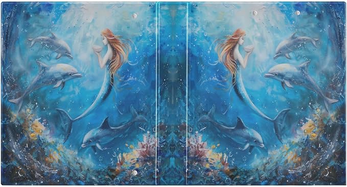 3 Ring Binder Ocean Mermaid Dolphin 1.5 Inch Three Ring Binder | Cute Binder with 3 Storage Pockets for Women School Office Supplies