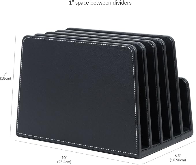 MobileVision Executive Black Desktop File Folder Organizer and Paper Tray, 5 Slot Dividers