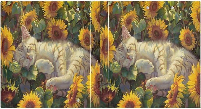 3 Ring Binder Cat in Sunflowers Field 1.5" Round Ring Binders View Binder with 200 Sheet for Women Men Office Kids School Supplies, 1 Pack