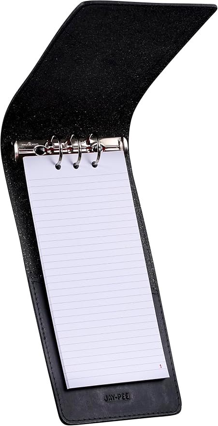 JAY-PEE NYPD Memo Book Note Pad Cover NYC Regulation Style Memo Binder | 3 Heavy Metal Rings. Includes 1 Large Size Note Pad 4" x 8 1/2" Made of Full Grain Black Leather. From JAY-PEE