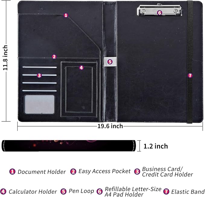Padfolio/Portfolio Folder Clipboard,Padfolio Clipboard,Writing Portfolio Leather with Cover for Card Holder Slot Letter Size A4 for Office Conference Notepad Clip Boards,Skull with Headphones