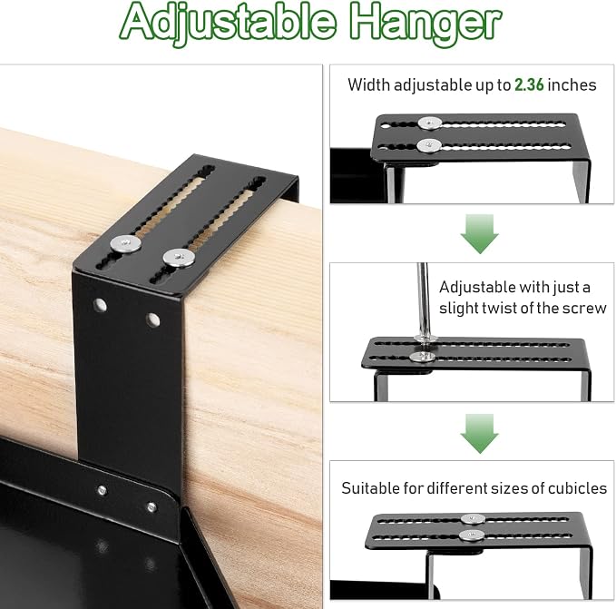Office Cubicle Shelf, Double Layer Cubicle Storage with Adjustable Hooks | Shelf Organizer Accessories, Height Adjustable Hanging Corner Shelf Store for Plant, Book, Photo Frames, Paper Towel, Black