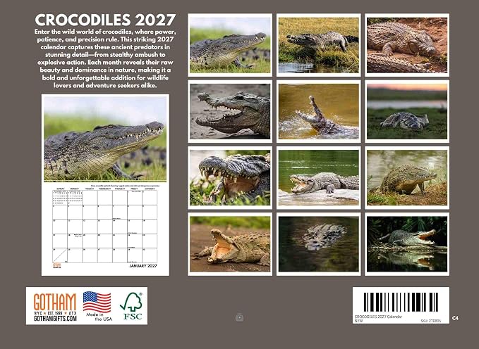 Crocodile Calendar 2027 Monthly Wall Calender 12 Month