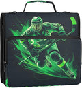 3 D-Ring Zipper Binder Bag, Green Hockey Player Sport Removable Binder with Zipper Case Hold 300+ Sheets& 13 Inch Laptop for School Office Supplies Organizer