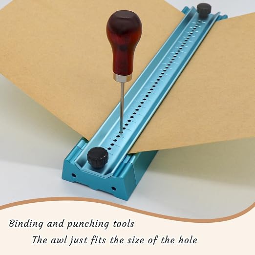 Bookbinding Hole Punching Kit, Complete Set with Awl, Cradle, Aluminum Alloy, Self-Locking Design for DIY Crafts, Notebooks, Journals, Planners (Bidirectional Limit)