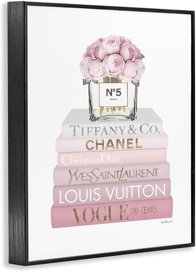 Stupell Industries 'Pink Rose Bouquet Bookstack', Framed Giclee Art, Black, 24 x 30 Inches, Easy to Hang and Sturdy, Made in USA, by Amanda Greenwood | Stupell Industries · By Amanda Greenwood · Ready to hang · Great for bedroom or office · Made in USA