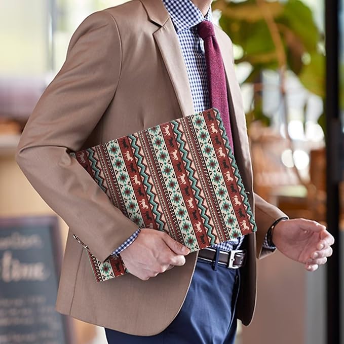 Dreaweet Aztec Horse Pattern Leather Portfolio Binder Southwestern Native American Padfolio for Women Men,Portfolio Organizer for Document Resume Business Card Holder