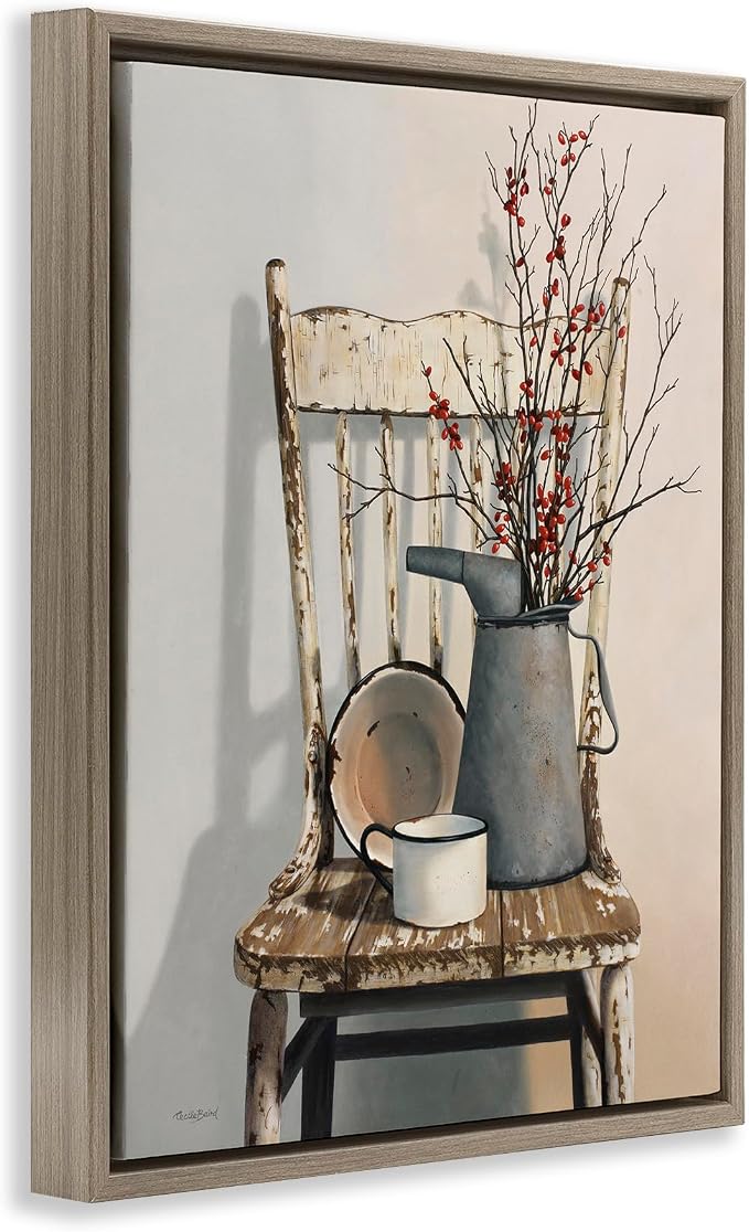 Vintage Rustic Still Life Floral, 16 x 20 Inch Canvas in Floater Frame | Stupell Industries · By Cecile Baird · Ready to hang · Giftable for home decor · Made in USA