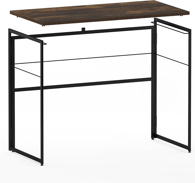 FURINNO Riau No Tool/No Assembly/Folding Metal Frame Computer Desk, Rustic Oak/Black