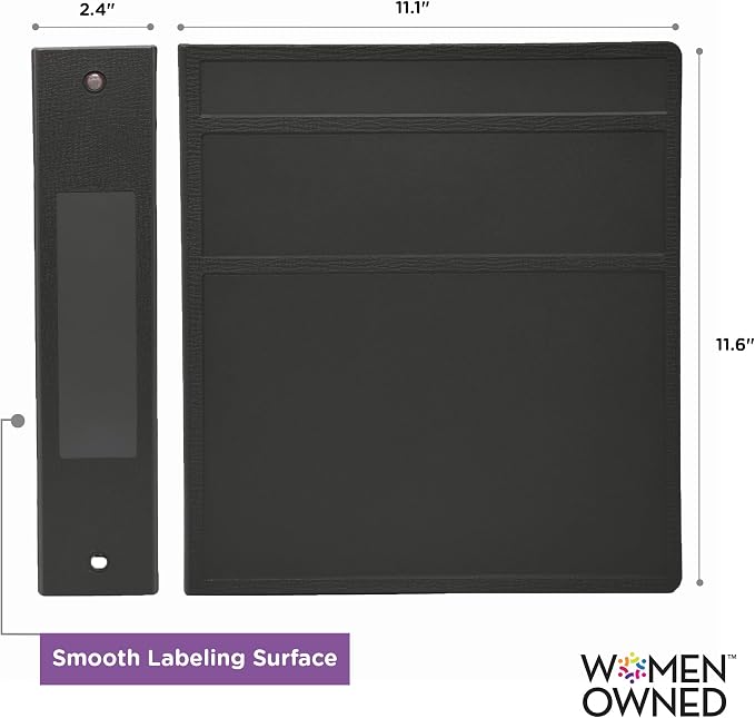 Carstens 2-Inch Heavy Duty 3-Ring Binder - Side Opening, Black, Durable Plastic, No-Gap Rings, Waterproof Covers, No Pockets, Holds 300 Letter-Sized Sheets, BPA-Free, Made in USA (5829-3R), Case of 16