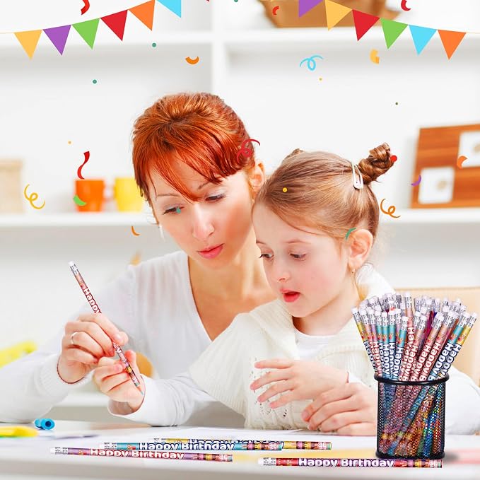 Happy Birthday Pencils Colorful Birthday Pencil for Students Birthday Pencil for Teacher Classroom Birthday Party Supplies, 6 Style (24)