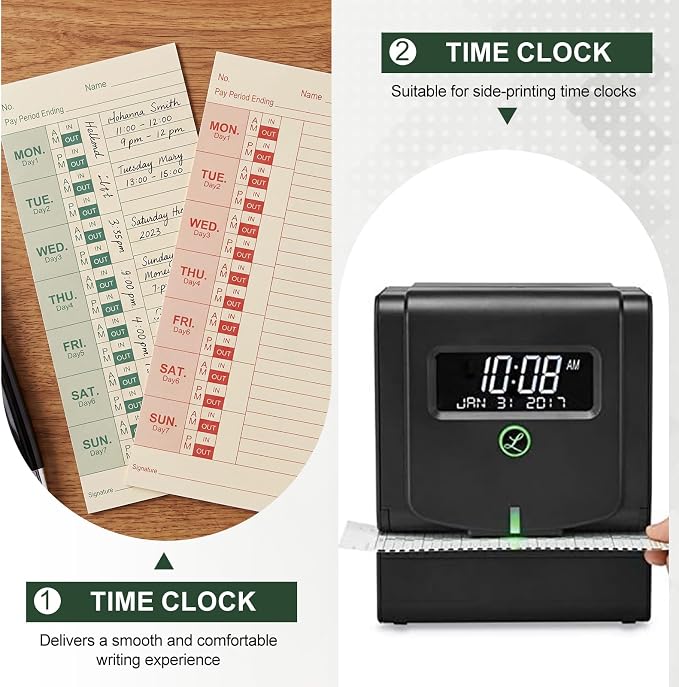 400 Pack Weekly Time Cards Double-Sided Named Days Manila Green/Red Print Cards for Employees Time Clocks for Office Factories Workshops Warehouses